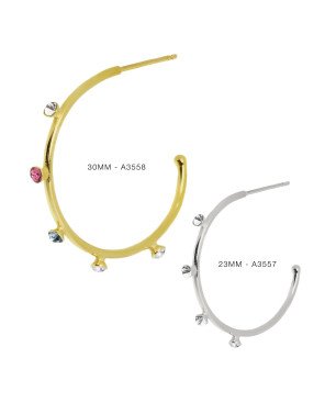 Aros Abiertos VICTORIA CRUZ Iris Para Mujer (23mm) - Cristales en Plata de Ley Color Crystal - Baño de Rodio | A3557-07HT
