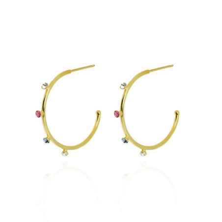 Aros Abiertos VICTORIA CRUZ Iris Para Mujer (23mm) - Cristales en Plata de Ley Multicolor - Baño de Oro 18KT | A3557-MDT