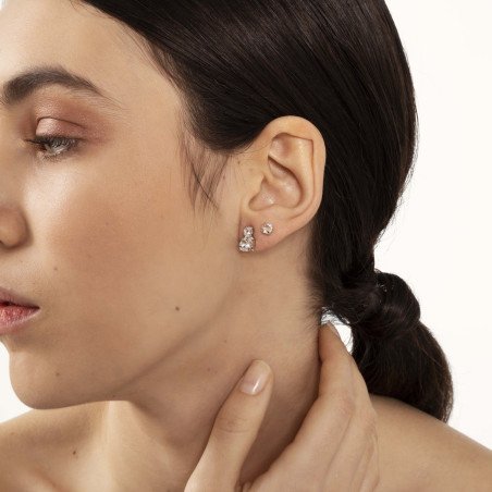 Pendientes VICTORIA CRUZ Jasmine Para Mujer - Doble Círculo Cristal y Plata de Ley - Baño en Rodio | A3751-07HT