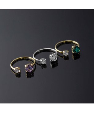 Anillo Ajustable VICTORIA CRUZ Jasmine Para Mujer - Doble Círculo Cristal y Plata de Ley - Baño en Rodio | A3753-07HA