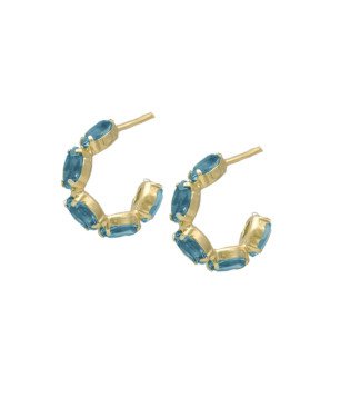 Aros Abiertos VICTORIA CRUZ Arisa Para Mujer (14mm) - Cristales en Plata de Ley Aquamarine - Baño de Oro 18KT | A4136-10DT