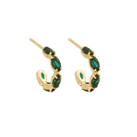 Aros Abiertos VICTORIA CRUZ Arisa Para Mujer (14mm) - Cristales en Plata de Ley Emerald - Baño de Oro 18KT | A4136-20DT