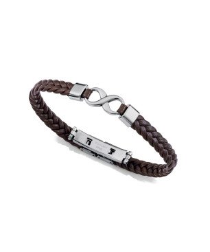 Pulsera Magnum Infinito de Acero y Piel Marrón Trenzada para Hombre 14331P01011