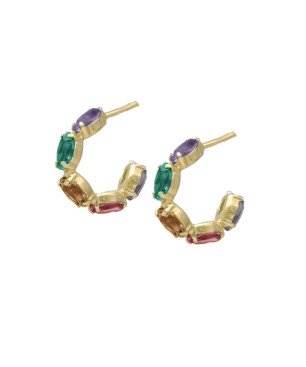 Aros Abiertos VICTORIA CRUZ Arisa Para Mujer (14mm) - Cristales en Plata de Ley Multicolor - Baño de Oro 18KT | A4136-MDT