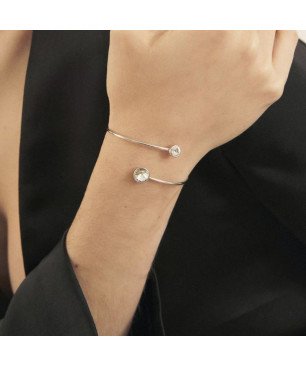 Pulsera VICTORIA CRUZ Basic Para Mujer - Doble Círculo Cristal y Plata de Ley Crystal (7mm y 9mm) - Baño Rodio | A4223-07HP