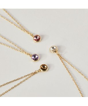 Collar Corto VICTORIA CRUZ Basic Para Mujer - Cristal y Plata de Ley en forma de Círculo (7mm) - Baño en Oro 18KT | A4225-07DG