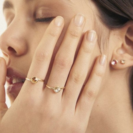 Anillo VICTORIA CRUZ Basic Para Mujer - Cristal y Plata de Ley en forma de Círculo Crystal (7mm) - Baño Oro 18KT | A4226-07DA