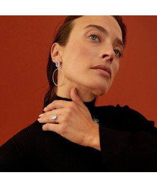 Anillo VICTORIA CRUZ Helena Para Mujer - Piedra Rectangular de Cristal en Plata de Ley - Baño en Rodio | A4336-07HA