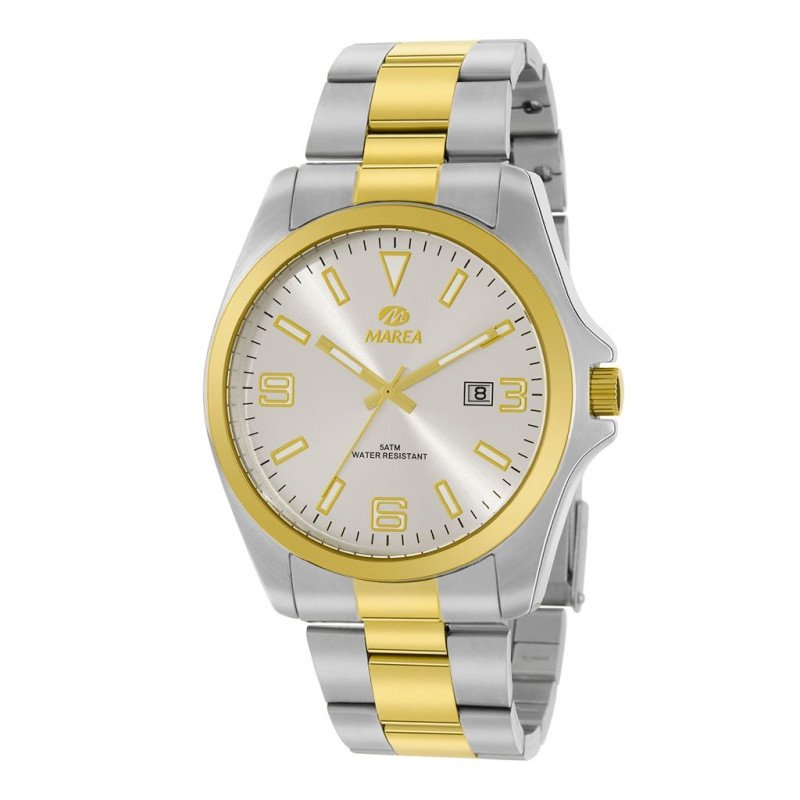 Reloj MAREA Hombre Elegant con Caja de Acero y Bisel Dorado, Brazalete de Acero Dorado y Esfera Plateada 42 mm 36183/3