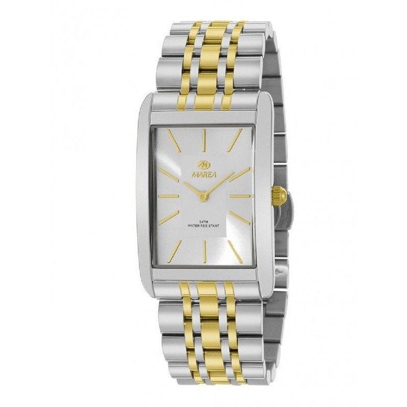 Reloj MAREA Hombre Rectangular de Acero con Esfera Plata y Detalles Dorados B36210/3