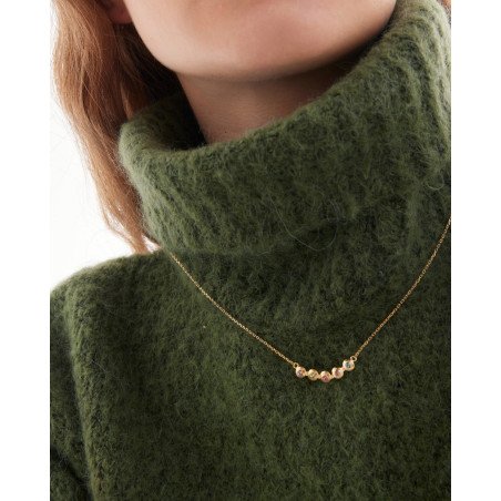 Collar Corto VICTORIA CRUZ Bruma Para Mujer - Cadena con Textura y Cristales en Plata Multicolor - Baño en Oro 18KT | A5494-MDG