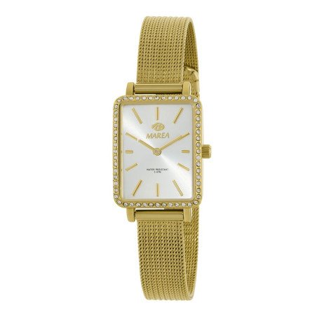 Reloj MAREA Mujer Trendy Dorado con Caja de Metal y Circonitas, Brazalete de Acero y Esfera Plateada B41379/4