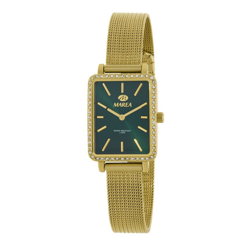 Reloj MAREA Mujer Trendy Dorado con Caja de Metal y Circonitas, Brazalete de Acero y Esfera Verde B41379/5 Reloj MAREA Mujer Trendy Dorado con Caja de Metal y Circonitas, Brazalete de Acero y Esfera Verde B41379/5