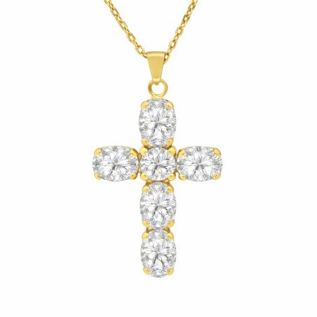 Collar Corto VICTORIA CRUZ Poetic Para Mujer - Cruz de Cristal en Plata de Ley Crystal - Baño en Oro 18KT | A3421-MDG2