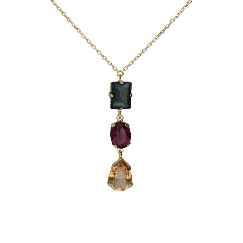 Collar Corto VICTORIA CRUZ Borea Para Mujer - Cristales en Plata de Ley Multicolor - Baño en Oro 18KT | A5480-MDG