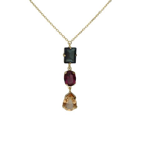 Collar Corto VICTORIA CRUZ Borea Para Mujer - Cristales en Plata de Ley Multicolor - Baño en Oro 18KT | A5480-MDG