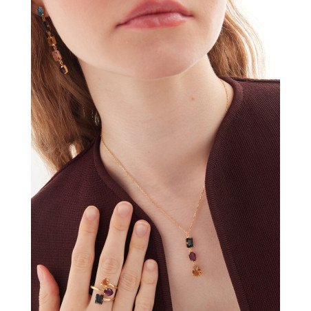 Collar Corto VICTORIA CRUZ Borea Para Mujer - Cristales en Plata de Ley Multicolor - Baño en Oro 18KT | A5480-MDG