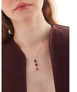 Collar Corto VICTORIA CRUZ Borea Para Mujer - Cristales en Plata de Ley Multicolor - Baño en Oro 18KT | A5480-MDG
