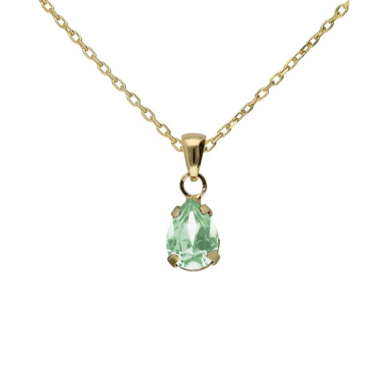 Collar Corto VICTORIA CRUZ Birthstone Para Mujer - Lágrima de Cristal en Plata de Ley Chrysolite - Baño en Oro 18KT | A5504-22DG