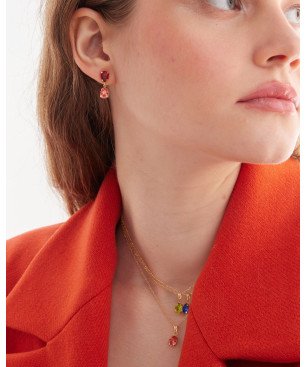 Collar Corto VICTORIA CRUZ Birthstone Para Mujer - Lágrima de Cristal en Plata de Ley Chrysolite - Baño en Oro 18KT | A5504-22DG