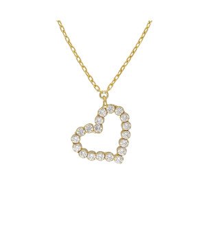 Collar VICTORIA CRUZ El Gesto Para Mujer - Corazón Irregular con Cristales Riviere en Plata de Ley - Baño Oro 18KT | A5350-DG