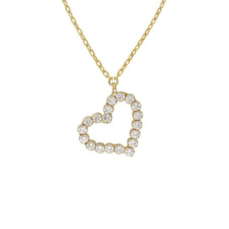 Collar VICTORIA CRUZ El Gesto Para Mujer - Corazón Irregular con Cristales Riviere en Plata de Ley - Baño Oro 18KT | A5350-DG