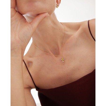 Collar Corto VICTORIA CRUZ Amalfi Para Mujer - Cruz con Cristales en Plata de Ley Multicolor - Baño Oro 18KT | A5435-MDG