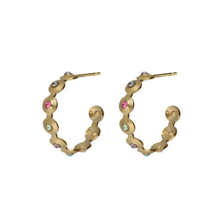 Aros Abiertos VICTORIA CRUZ Bruma Para Mujer - Textura y Cristales en Plata de Ley Multicolor - Baño en Oro 18KT | A5492-MDT