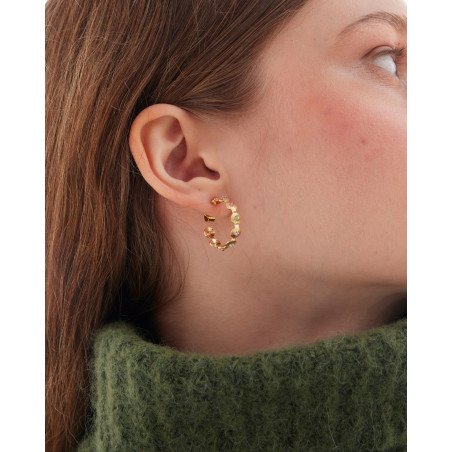 Aros Abiertos VICTORIA CRUZ Bruma Para Mujer - Textura y Cristales en Plata de Ley Multicolor - Baño en Oro 18KT | A5492-MDT