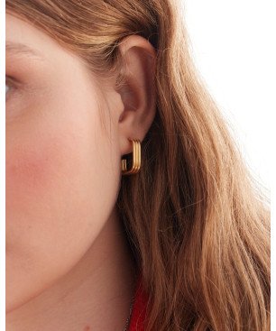 Aros Abiertos VICTORIA CRUZ Nivola Para Mujer - Pendientes Cuadrados en Plata de Ley - Baño Oro 18KT | A5515-DT