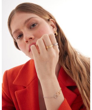Aros Abiertos VICTORIA CRUZ Nivola Para Mujer - Pendientes Cuadrados en Plata de Ley - Baño Oro 18KT | A5515-DT