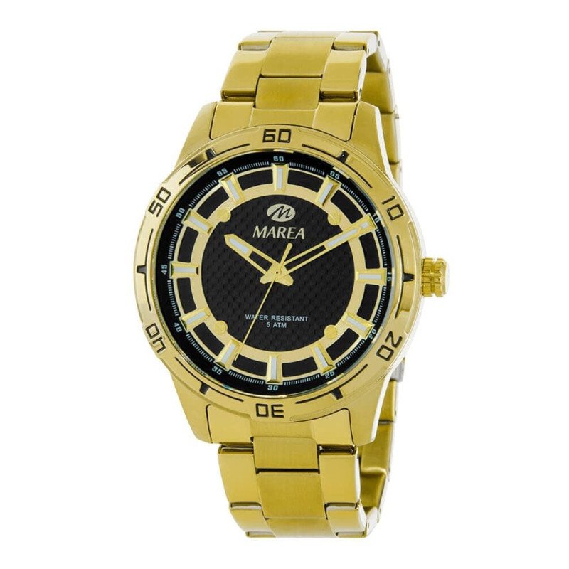 Reloj MAREA Hombre de Acero Dorado con Esfera Negra Texturizada, Bisel con Números y Caja de 43 mm B54282/4