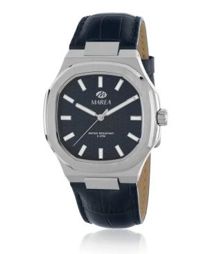 Reloj MAREA Hombre de Acero con Correa de Piel Azul, Esfera Azul y Caja de 44 mm B54266/2