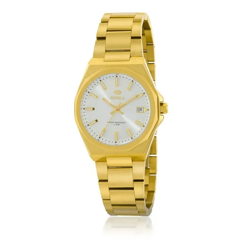 Reloj MAREA Mujer de Acero Dorado con Esfera Plateada, Calendario y Caja de 34 mm B54242/4 Reloj MAREA Mujer de Acero Dorado con Esfera Plateada, Calendario y Caja de 34 mm B54242/4