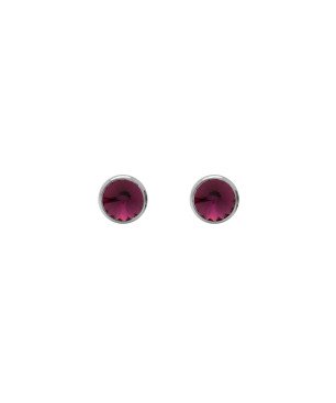 Pendientes VICTORIA CRUZ Basic Para Mujer - Cristal en Plata de Ley Amethyst en Forma de Círculo (7mm) - Baño Rodio | A3331-11HT