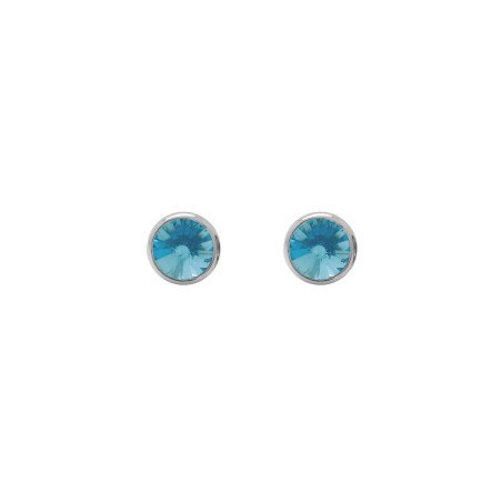 Pendientes VICTORIA CRUZ Basic Para Mujer - Cristal en Plata de Ley Aquamarine Forma de Círculo (7mm) - Baño Rodio | A3331-10HT