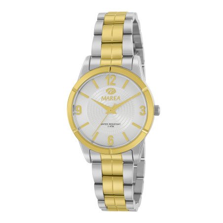 Reloj MAREA Mujer de Acero Bicolor con Esfera Plateada, Índices Dorados y Caja de 33 mm B54234/3