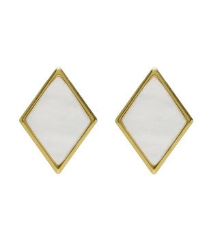 Pendientes Cortos VICTORIA CRUZ Soulquest Para Mujer - Rombos de Nácar y Plata de Ley - Baño en Oro 18KT | A4614-RODT