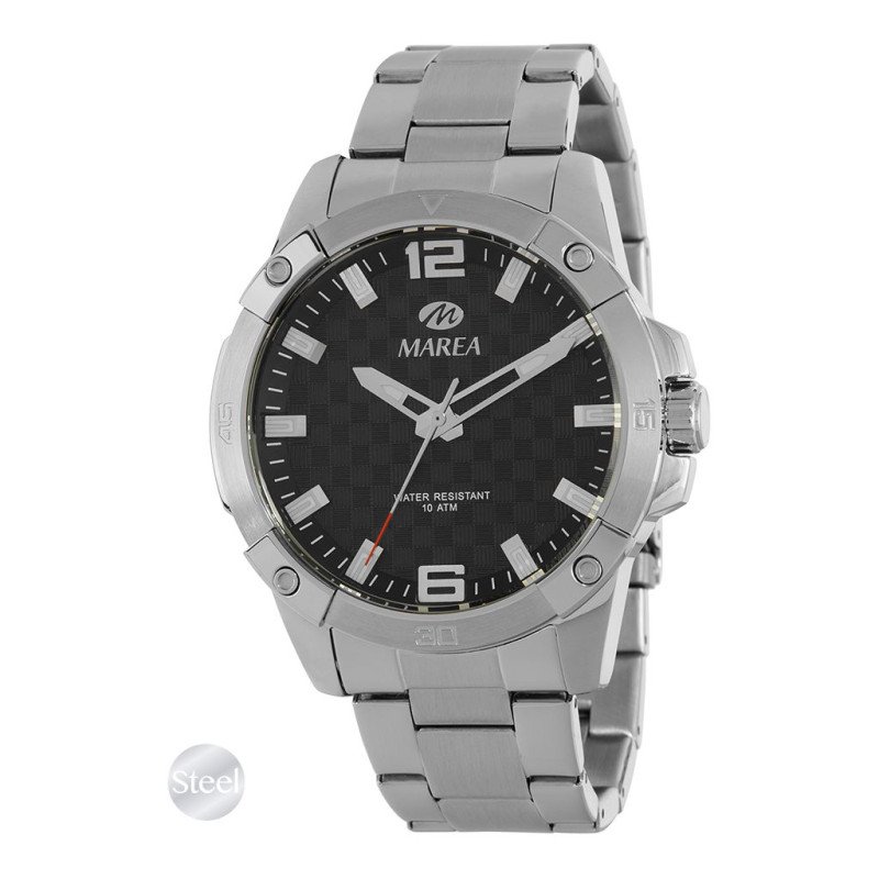 Reloj MAREA Hombre de Acero con Esfera Negra, Bisel Plateado y Caja de 44 mm B54271/1 Reloj MAREA Hombre de Acero con Esfera Negra, Bisel Plateado y Caja de 44 mm B54271/1