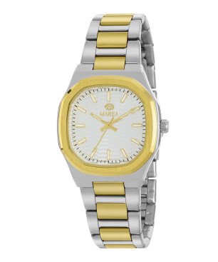Reloj MAREA Mujer de Acero Bicolor con Esfera Blanca, Bisel Dorado y Caja de 30 mm B54286/4
