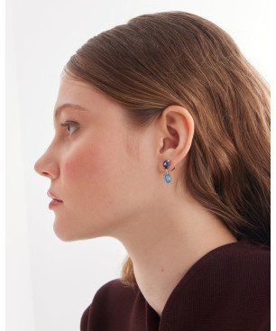 Pendientes Cortos VICTORIA CRUZ Borea Para Mujer - Cristales en Plata de Ley Azul y Morado - Baño Rodio | A5474-10HT