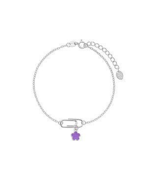 Pulsera MAREA Para Niña - Cadena con Clip y Charm de Flor Lila - Plata de Ley en Baño Rodio | D02403/AC