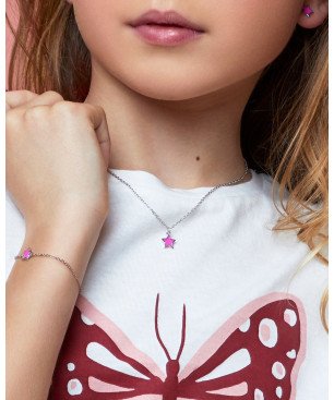 Pulsera MAREA Para Niña - Cadena con Motivo de Estrella Rosa Fucsia - Plata de Ley en Baño Rodio | D02403/AF