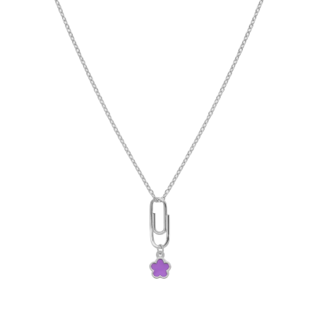 Collar MAREA de Plata Rodiada para Niña con Clip y Flor Esmaltada Lila D02407/AC