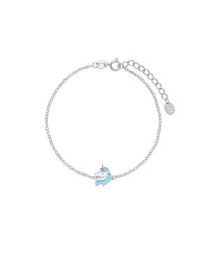 Pulsera MAREA Para Niña - Cadena con Motivo de Unicornio Azul - Plata de Ley en Baño Rodio | D02403/AJ