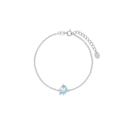Pulsera MAREA Para Niña - Cadena con Motivo de Unicornio Azul - Plata de Ley en Baño Rodio | D02403/AJ