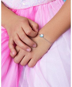 Pulsera MAREA Para Niña - Cadena con Motivo de Unicornio Azul - Plata de Ley en Baño Rodio | D02403/AJ