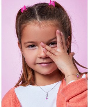 Collar MAREA Para Niña - Cadena con Clip y Charm de Estrella Rosa Fucsia - Plata de Ley en Baño Rodio | D02407/AB