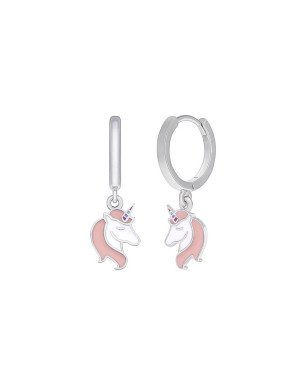 Pendientes MAREA Girls de Plata de Ley Aros con Unicornio de Esmalte Rosa y Cierre Huggy D02401/AH