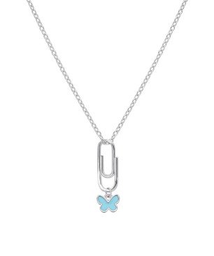 Collar MAREA Para Niña - Cadena con Clip y Charm de Mariposa Azul - Plata de Ley en Baño Rodio | D02407/AD